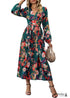 Boho Fall Green Print Long Sleeve Dress